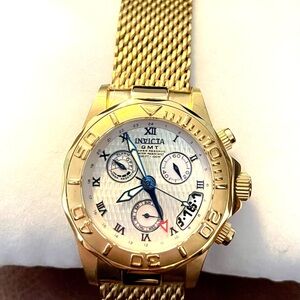 Invicta Rose Gold Tone Watch with White Dial and Blue Hands